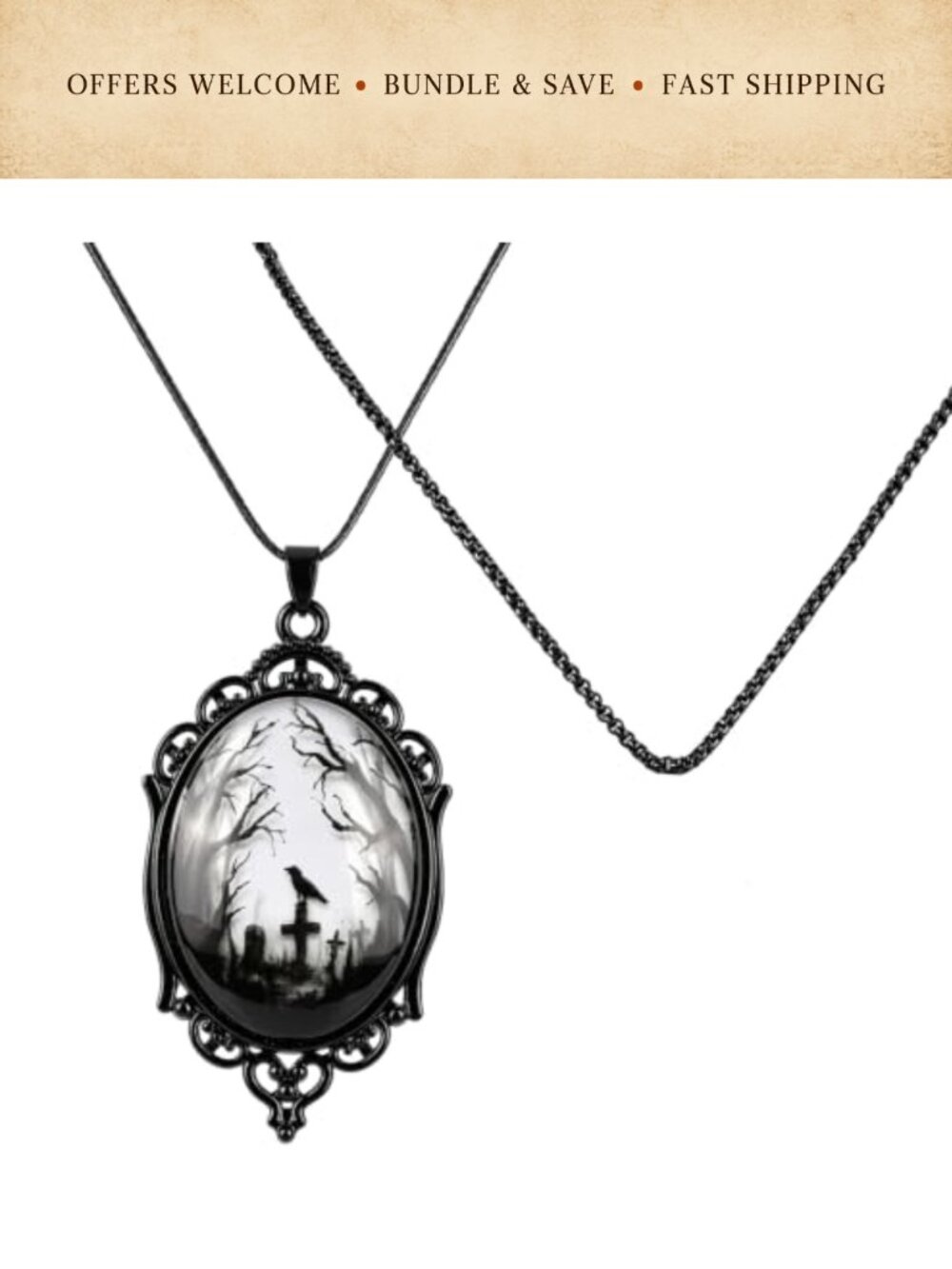 Gothic Raven Cross Pendant Necklace Set Zinc Alloy Leather Iron Chains